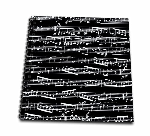 3dRose black and White Musical Notes-Stylish Sheet Music-Piano Notation-Contemporary Musician Gifts-Drawing Book, 8 by 8" (db_112826_1)