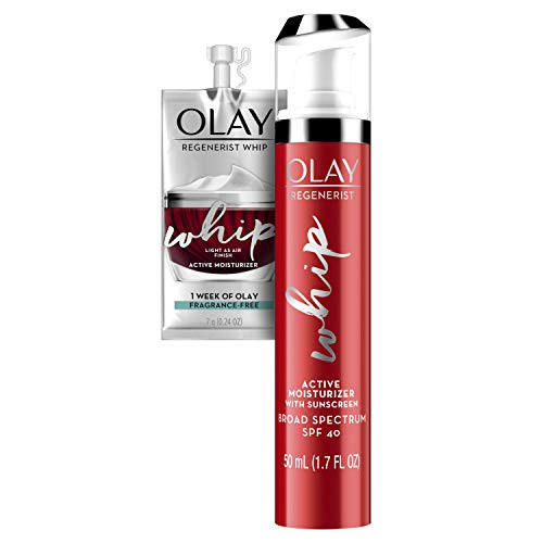 Face Moisturizer by Olay Regenerist Whip Facial Cream with Sunscreen Collagen Peptides and B3 SPF 40 1 7 Fl Oz 1 Week of Whip Face Moisturizer Travel Trial size Face Moisturizer by Olay Regenerist Whip Facial Cream with Sunscreen Collagen Peptides and B3 SPF 40 1 7 Fl Oz 1 Week of Whip Face Moisturizer Travel Trial size