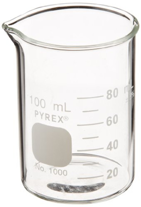 Corning Pyrex Griffin Glass Low Form Borosilicate Beaker  10mL Graduation Interval  100mL Capacity  20 80mL Graduation Range  Pack of 12