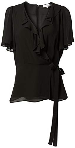 Calvin Klein Women s Wrap Top with Ruffle Sleeve  Black  Large