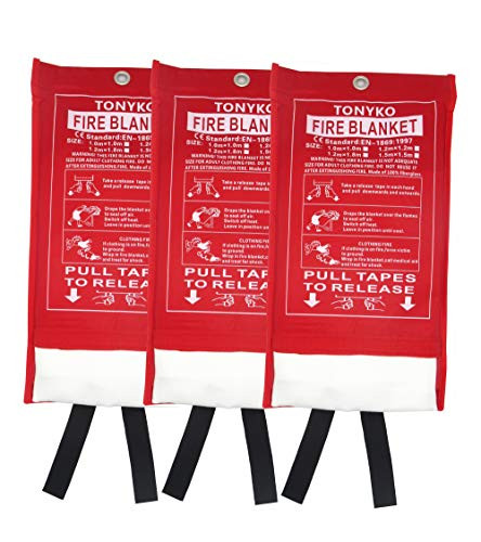 TONYKO 3 9 x 5 9ft Fiberglass Fire Blanket for Emergency Surival  Flame Retardant Protection and Heat Insulation  White 3PACK