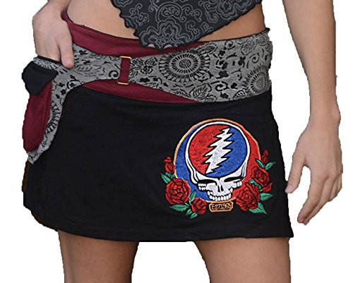 Jedzebel Cotton Faux Wrap Mini Skirt with SYF Embroidery   Jayli   Grateful Dead   GD GD136  Black  Large Jedzebel Cotton Faux Wrap Mini Skirt with SYF Embroidery   Jayli   Grateful Dead   GD GD136  Black  Large
