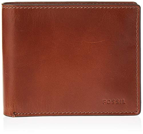 Fossil Men s Hugh Leather RFID blocking Bifold Wallet  Cognac