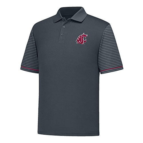J America NCAA Washington State Cougars Men s Linebacker II Yard Color Block Polo  Charcoal Cardinal  Medium