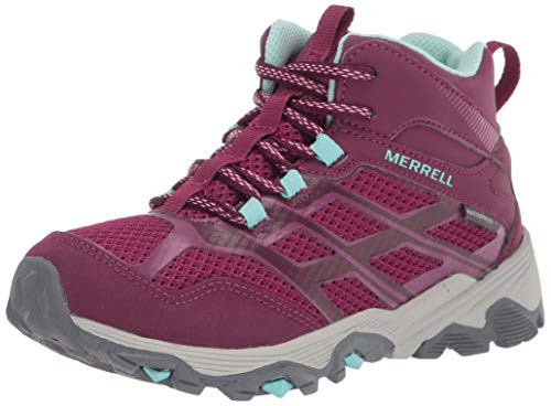 Merrell Kid s Moab FST Mid Waterproof Hiking Boot  Berry  Medium  7 Big Kid