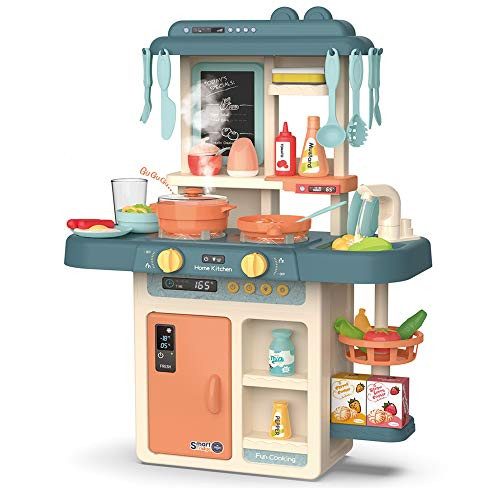 Little Kitchen Playset for Girls   Boys  Realistic Pretend Play Kitchen Toy with Sink  Accessories  Running Water  Lights  Sounds  Simulation of Boiling Steam and Other Kitchen Set for Kids
