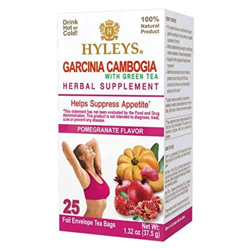 12 Pack   Hyleys Wellness Garcinia Cambogia Green Tea Pomegranate   25 Bags  100 Natural  Sugar Free  Gluten Free and Non GMO