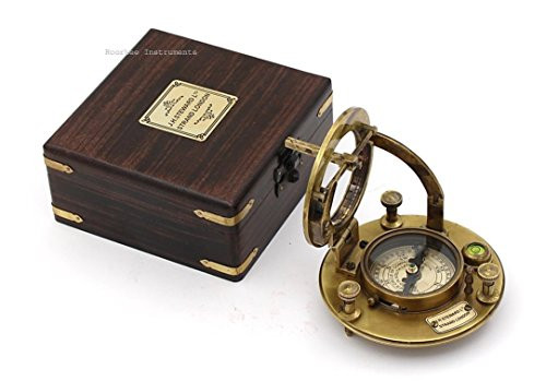 Best Presents for Sailors Vintage Brass Compass with Wooden Box J H Steward Directional Magnetic Compass for Navigation Sundial Compass for Camping Hiking Touring Best Presents for Sailors Vintage Brass Compass with Wooden Box J H Steward Directional Magnetic Compass for Navigation Sundial Compass for Camping Hiking Touring