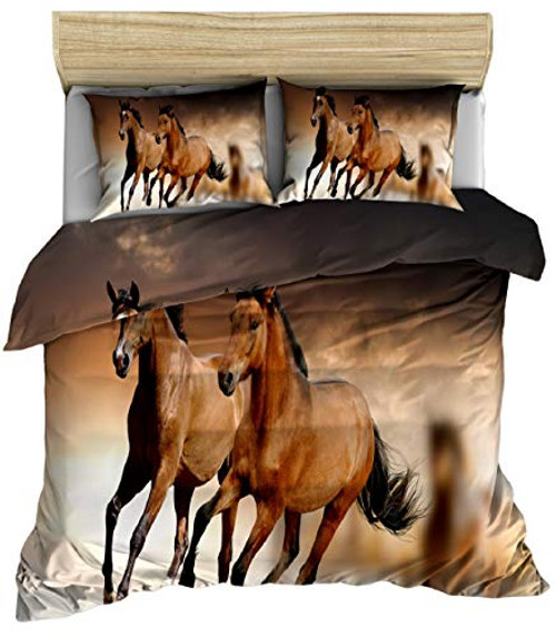 3Pcs Horse Duvet Cover King Size Bedding Set Horse Printed Comforter Cover 3D Animal Theme Quilt Cover for Adult Teens Kids Bedspread Cover Unique Exotic Bedding Set Soft Lightweight Duvet Cover Set