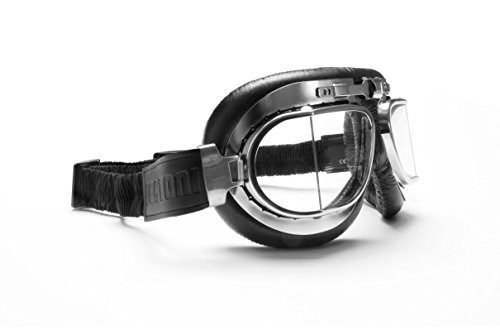 Vintage Motorcycle Goggles with Antifog and Anticrash Squared Lenses   Chromed Steel Frame   by Bertoni Italy   AF193CR Black Motorbike Aviator Helmets Goggles