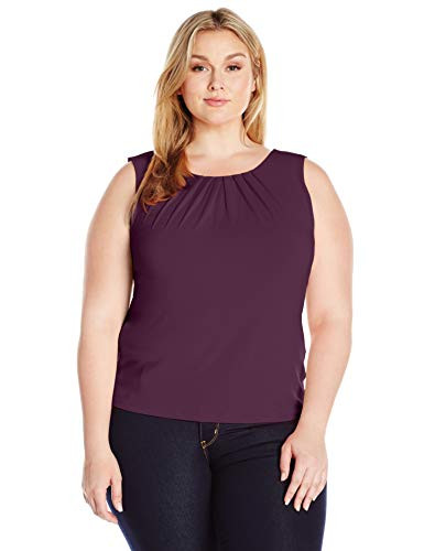 Calvin Klein Women s Plus Size Pleat Neck Cami  Aubergine  3X