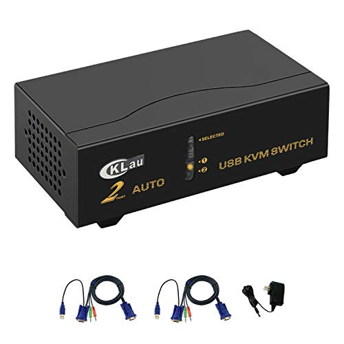 CKLau 2 Port USB KVM Switch VGA with Audio and 2 Kit Cables  Monitor Switch for Multiple Computers Support Windows  Linux  Mac  Debian  Ubuntu  Fedora  Raspbian  Ubuntu
