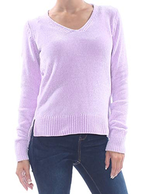 Maison Jules Womens Chenille V Neck Sweater Purple XS