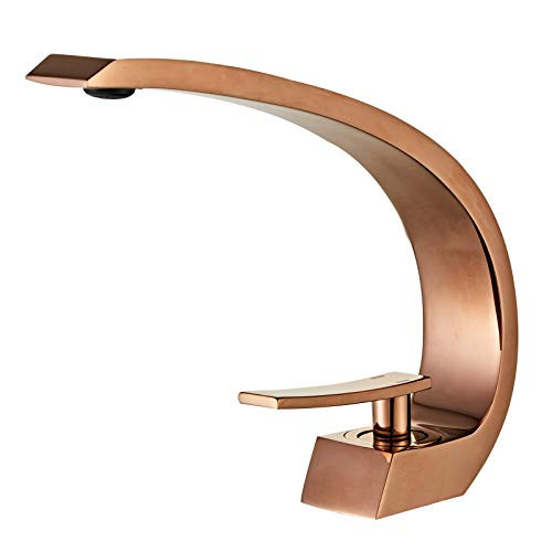 Wovier Rose Gold Bathroom Sink Faucet with Supply Hose Unique Design Single Handle Single Hole Lavatory Faucet Basin Mixer Tap Commercial