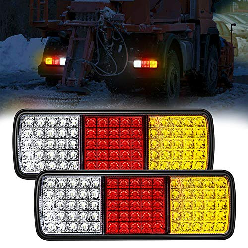 FABOOD F Waterproof Red Amber White 2PCS 11 Inch 75 LED Truck Tail Light Bar  Super Bright 12v Turn Signal Brake Reverse Taillight for Tow Truck Boat Snowmobile Trailer Pickup RV Camper UTV UTE Vans