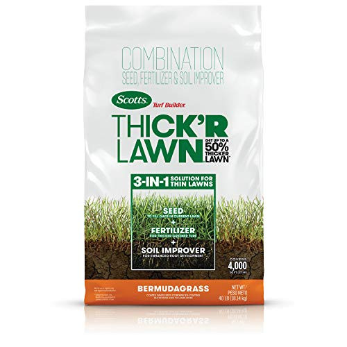 Scotts Turf Builder Thick R Bermudagrass 4 000 sq ft Combination Seed Fertilizer and Soil Improver Fill Lawn Gaps and Enhance Root Development 30178A 40 lb Scotts Turf Builder Thick R Bermudagrass 4 000 sq ft Combination Seed Fertilizer and Soil Improver Fill Lawn Gaps and Enhance Root Development 30178A 40 lb