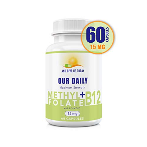 Our Daily Vites L Methylfolate 15 mg   B 12 methylcobalamin   1000 mcg    Active Folate  Methylated B12 and Glycine for Brain  Heart   Fetal Health  60 Count  2 Month Supply
