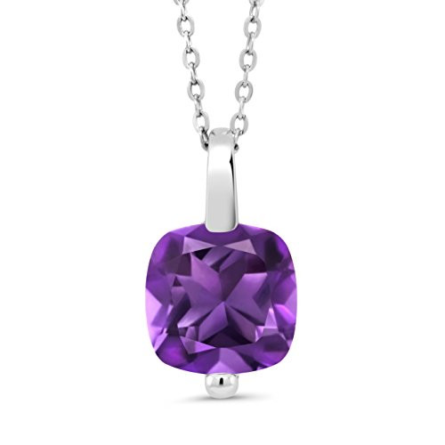Gem Stone King Purple Amethyst 925 Sterling Silver Pendant Necklace 3 45 Ct Cushion Cut With 18 Inch Chain