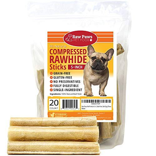 Raw Paws Pet Premium 5 inch Compressed Rawhide Sticks for Dogs  20 Count   Packed in The USA   Natural Rawhide Dog Chews   Rawhide for Small Dogs   Puppies   Safe Rawhide Rolls