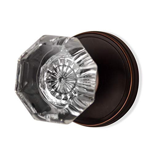 Octagon Crystal Door Knob with Oil Rubbed Bronze Classic Plate  Privacy  Bed Bath    Crystal Door Knobs Interior Crystal Knobs Door Knob
