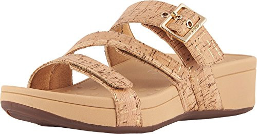 Vionic Women s Pacific Rio Platform Sandal   Ladies Adjustable Slide Sandal with Concealed Orthotic Arch Support Gold Cork 9 Medium US