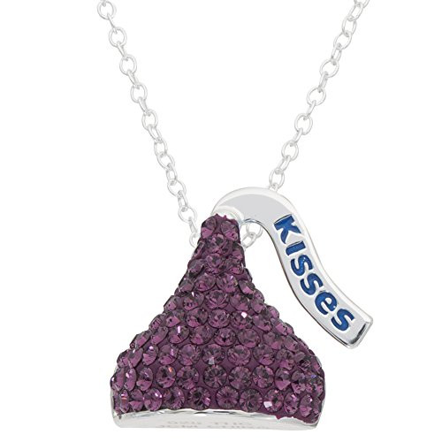 Hershey s Kisses Birthstone Women s Jewelry Sterling Silver February Amethyst Purple Swarovski Crystal Pendant Necklace  18