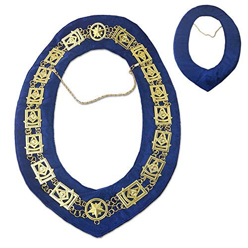 Masonic Past Master Chain Collar Gold Plated Dark Blue Suede Fabric Lodge Officers Accessories