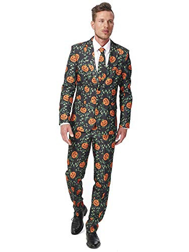 Suitmeister  Pumpkin Leaves  Halloween Costume for Men in Stylish Print  Full Set  Includes Jacket  Pants and Tie  XL