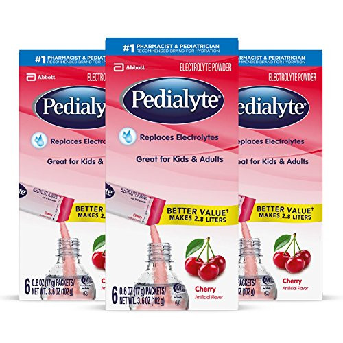 Pedialyte Electrolyte Powder  Cherry  Electrolyte Hydration Drink  0 6 oz Powder Packs  18 Count