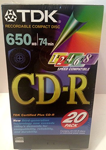 TDK CD R74CXS20TP CD R  74 Minute  650 MB  up to 8x  20 pack w jewel cases