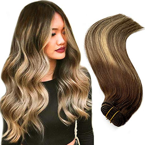Ubetta Straight Remy Hair Weft Extensions Chocolate Brown Roots to Brown with Honey Blonde Highlights Sew in Weft Weave Hair Extensions for Women 18 One Bundle 100G Double Wefted Real Hair Clipless Ubetta Straight Remy Hair Weft Extensions Chocolate Brown Roots to Brown with Honey Blonde Highlights Sew in Weft Weave Hair Extensions for Women 18 One Bundle 100G Double Wefted Real Hair Clipless