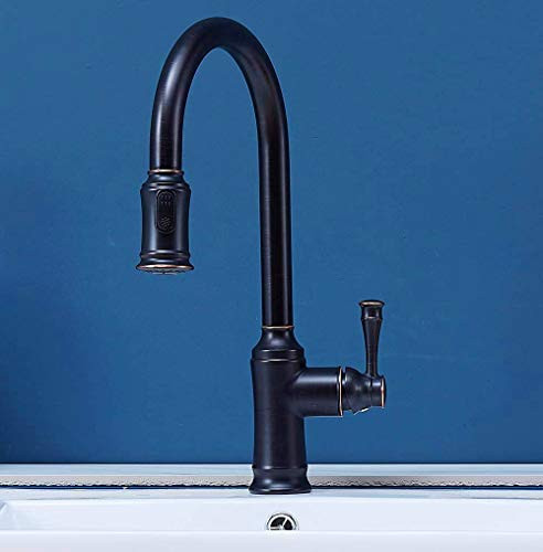 KINFAUCETS Antique Single Handle Pull Down Sprayer Oil Rubbed Bronze Kitchen Faucet  Kitchen Faucet Bronze