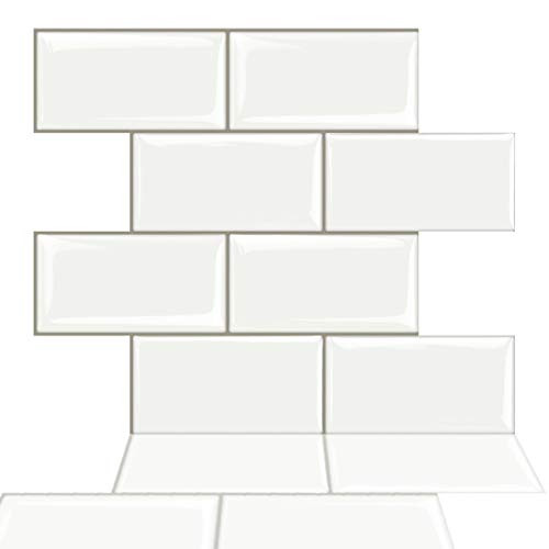 Vamos Tile 10 Sheet Peel and Stick Tile for Kitchen Backsplash Premium Self Adhesive Vinyl Decorative Tiles White Subway Thicker