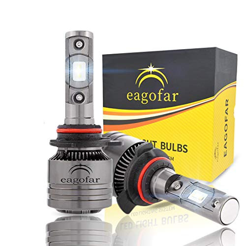 eagofar 9012 HIR2 LED Headlight Bulbs  8000 Lumens 6500K Xenon White LED Headlights with Temperature Control  Halogen Replacement Bulb  Pack of 2