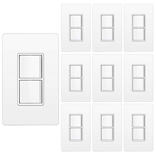 10 Pack  BESTTEN Double Light Switch with Screwless Wallplate  On Off Rocker Dual Wall switch 15A 120V Single Pole Combination Interrupter  UL Listed  Snow White