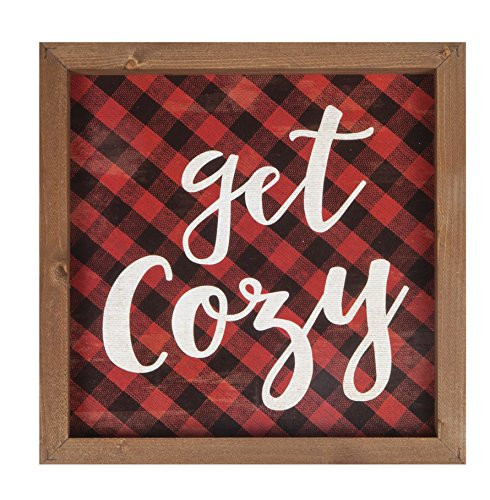 P. GRAHAM DUNN Get Cozy Buffalo Plaid 11 x 11 Wood Farmhouse Frame Wall Plaque