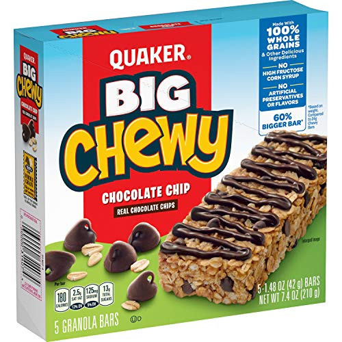Quaker Big Chewy Granola Bars  60  Larger  Chocolate Chip  5 Pack