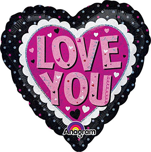 Anagram International Love You Pink-Black Flat Balloon  18   Multicolor