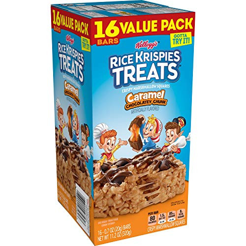 Kelloggs Rice Krispies Treats  Crispy Marshmallow Squares  Caramel Chocolatey Chunk  Classic Kid School Snack  Value Pack  11-2oz Box 16 Count
