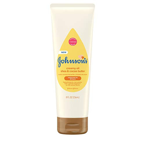 Johnson s Creamy Oil for Baby with Shea   Cocoa Butter  Moisturizing Body Lotion with Gentle Fragrance  Hypoallergenic  Non-Greasy  Paraben-Free  Phthalate-Free and Dye-Free  8 fl- oz