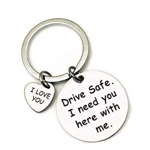 Drive Safe Keychain I Need You Here with Me Keychain for Boyfriend Girlfriend Dad Mom Husband Wife Gift Couple Keychain Key Rings for Father Mother Day Valentines Birthday