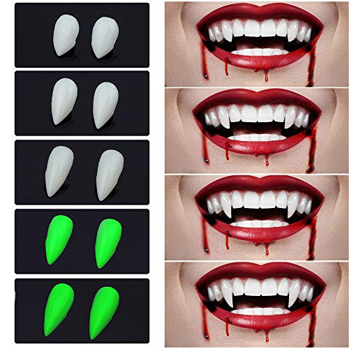 WOVTE Vampire Teeth Fangs Dentures  5 Pairs Vampire False Teeth Halloween Party Cosplay Dentures Prop Decoration for Halloween Cosplay Themed Party 13mm 15mm 17mm 19mm