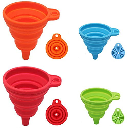 Silicone Collapsible Funnel Large and Small 4 Pcs Flexible Silicone Foldable Kitchen Funnel Set for Filling Food Water Bottle Liquid Transfer Portable Food Grade Funnels for Filling Bottles 4 Color