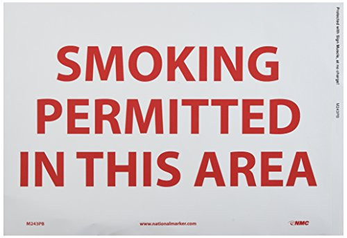 NMC M243PB Exit-Entrance Sign  Legend  SMOKING PERMITTED IN THIS AREA   14  Length x 10  Height  Pressure Sensitive Vinyl  Red on White NMC M243PB Exit-Entrance Sign  Legend  SMOKING PERMITTED IN THIS AREA   14  Length x 10  Height  Pressure Sensitive Vinyl  Red on White