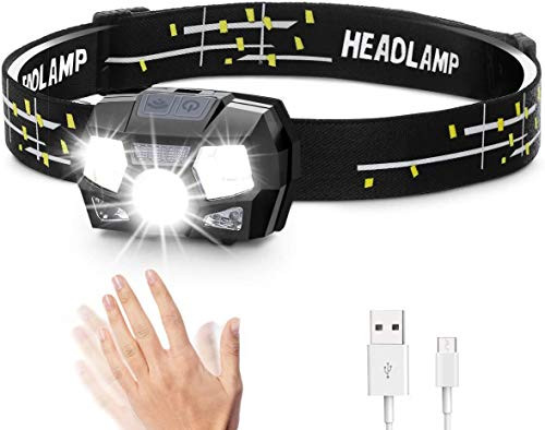 VJK Rechargeable Headlamp  300 Lumens COB Enhanced Headlamp Ultra Bright LED Rechargeable Flashlight  Red Light and Motion Sensor  Waterproof  for Camping  Hiking  Outdoors