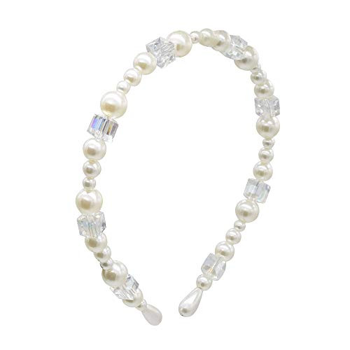 MHDGG Pearl Headbands for Women 1 Pieces Elegant Bling White Faux Pearl Rhinestones Hairbands Bridal Hair Hoop Wedding Hair Accessories for Women for Birthday Valentines Day Gifts White