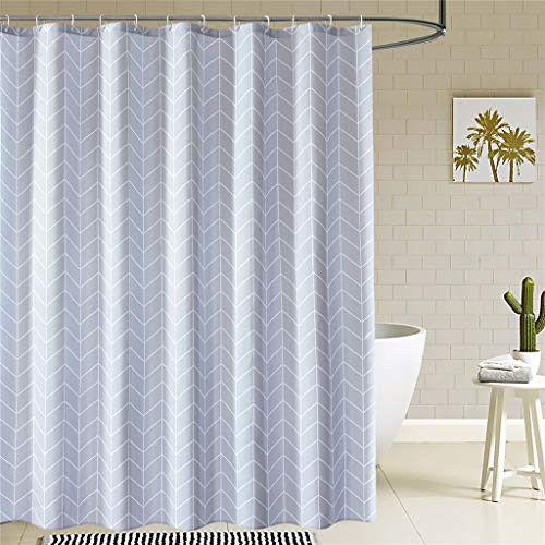 Rarva Washable Waterproof Mildew Resistant Polyester(Best Hotel Quality Eco Friendly) Liner Set for Bathroom Fabric Shower Curtain with Hooks - 72 x 72 inches,Blue/Gray Diamond Texture Geometric