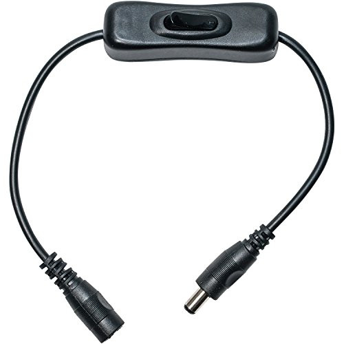 JacobsParts Manual Inline DC Power Switch Extension Cable Male to Female 5-5mm x 2-1mm Barrel for LED Strip Light and Other Low Voltage Applications