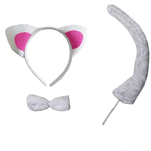 Kirei Sui White Cat Headband Bowtie Tail 3pcs Costume