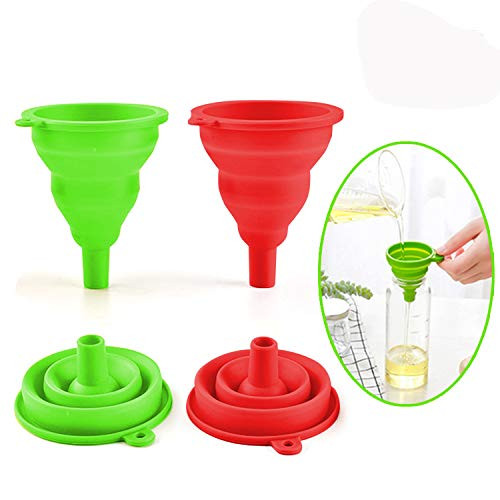Collapsible Funnel Set  SEEOOR Foldable Kitchen Funnel  Food Grade Silicone Funnel for Water Bottle Oil Liquid Transfer Set of 2